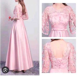 Elegant Pink Lace Sleeve Gown