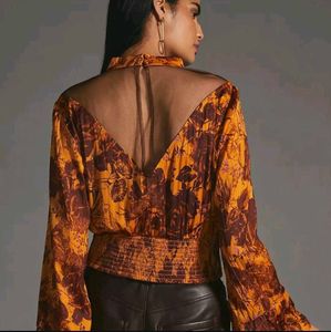 Anthropologie Floral Print Bell Sleeve Top