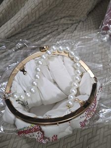 White Designer Potli Clutch With Pearl Handle