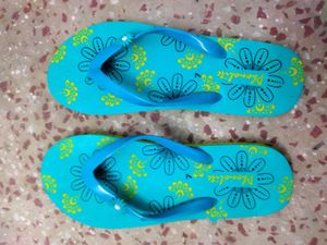Blue Floral Flip Flops
