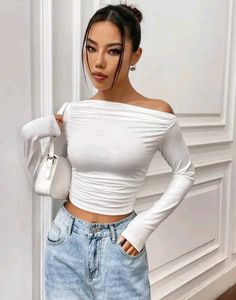 offshoulder White Long Sleeve Top
