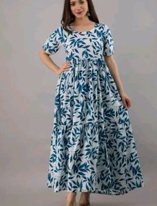 Blue Floral Print Anarkali Kurti