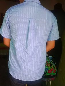 Light Blue Striped Short Sleeve Shirt