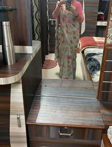 flowers print off silver saree with blouse