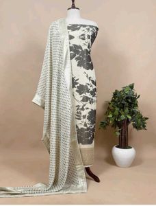 Metallic Black and Cream digital print Silk suit
