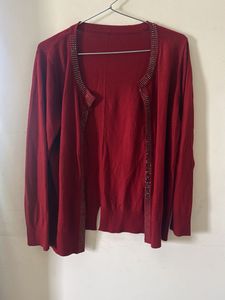 Red Embellished Cardigan