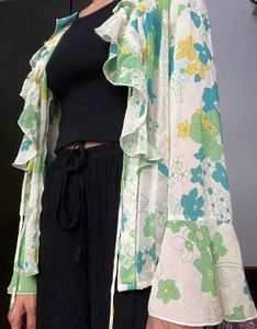 Floral Ruffle Sheer Top