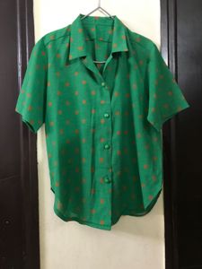 Vintage Green Polka Dot Blouse Size M