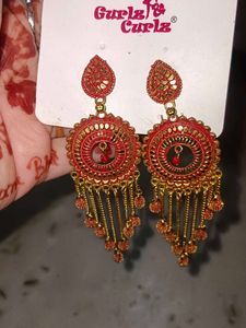 Red &amp; Gold Indian Earrings