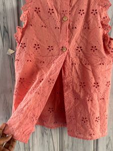 Zara dusty rose eyelet top button back open