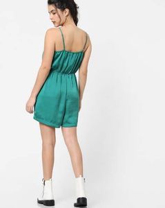 Pintrest Silk Emerald Green Romper