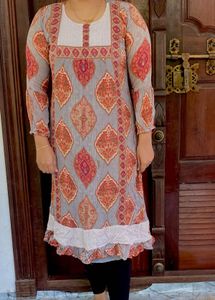 Elegant Grey & Red Printed Kurta