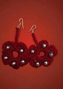 Red Crochet Flower Earrings