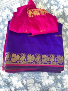 Purple &amp; Pink Banarsi Cotton Silk Saree