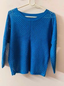 Blue Knit Cropped Sweater