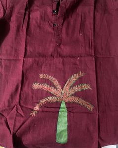 Maroon Kurta with Palm Tree Design Hand Painted
