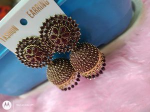 TRADITIONAL MAROON EARRINGS/JUMKA
