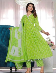 Lime Green Printed Kurta Set