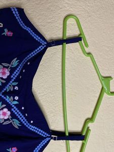 Floral Embroidered Navy Crop Top