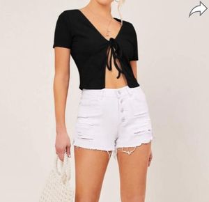 H&amp;M Black Tie-Front Crop Top