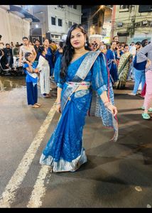 Elegant Blue Saree with Silver Border