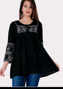 Embroidered Black Tunic Top