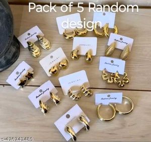 Gold Earring Set (5 Pairs)