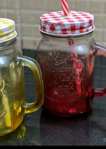 Glass Mason Jar with Straws &amp; Lids