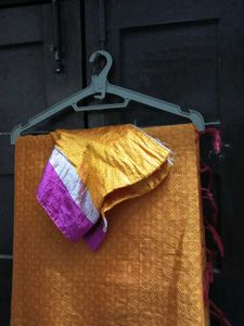 Gently Used Orange And Pink Silk Saree With Blouse