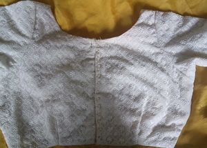 White Chikankari Blouse With Pearl Detailing