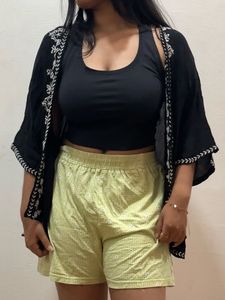 Embroidered Black Kimono Shrug