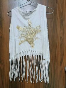 White Fringe Tank Top