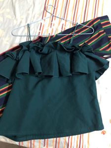 Combo Off Shoulder Bottle Green Top, Culotte