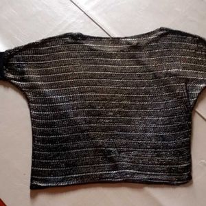Very Stylish Black Golden With Silver Saini Top