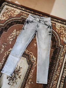 Grey Scratched Model Jeans Denim