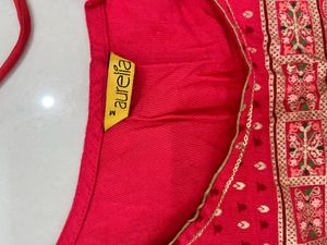 Aurelia Pink And Golden Straight Kurta - Medium