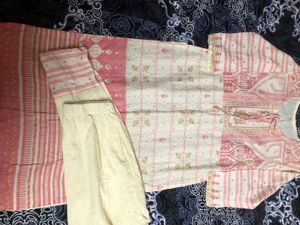 Pink And White Kurta Set
