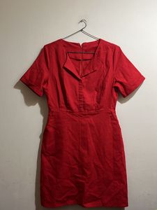 Linen Red Dress With Pockets