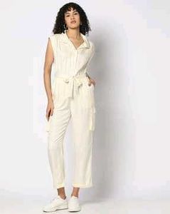 Vintage Cream Button-Down Jumpsuit