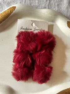 Fuzzy Burgundy Earrings