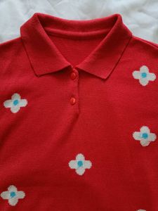 Red Sweet Floral Printed Polo Shirt