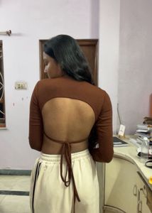 Brown Long Sleeve Crop Top