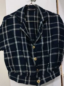 Checked Button-Up Korean Top