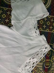 White Lace Trim Cold Shoulder Top