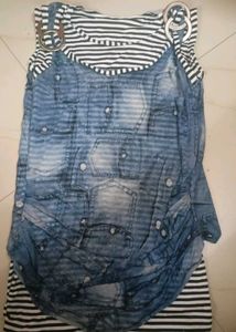 Striped & Denim Print Tank Top