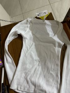 White Full Sleeves Square Neck Top