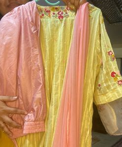 Yellow Embroidered Soft CottonKurta Set