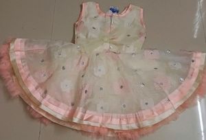 Beige And White Colour Net Frock