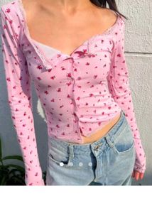 Lace Trimmed Navy Long Sleeve Top