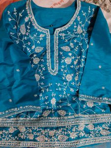 Blue Tussar Silk Kurti with Embroidery 💙